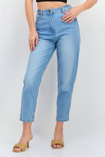 TAPE A L'OEIL Women Mom Fit Mid Rise Straight Leg No Stretch Jeans, Blue