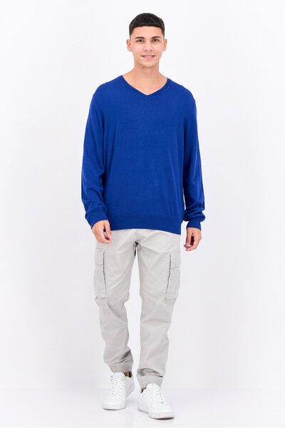 Perry Ellis Men V-Neck Long Sleeves Solid Sweater, Charcoal