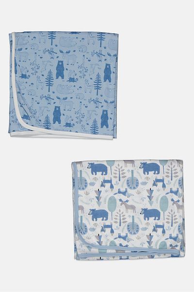 RENE ROFE Toddlers Boy 2 Piece Swaddle Blanket Set 76 X76 Cm, Blue/white