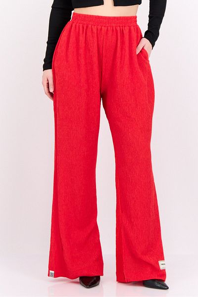 The Giving Movement Women Regular Fit Textured Wide Leg Pants, Red