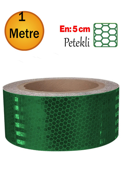 NUBLADO Yapışkanlı Gece Parlayan Reflektörlü 5 cm Reflektif İkaz Bandı 1 Metre Koyu Yeşil Renk Şerit Bant.