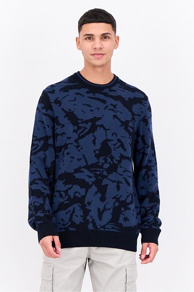 Perry Ellis Men Crew Neck Allover Print Long Sleeves Sweatshirt, Black