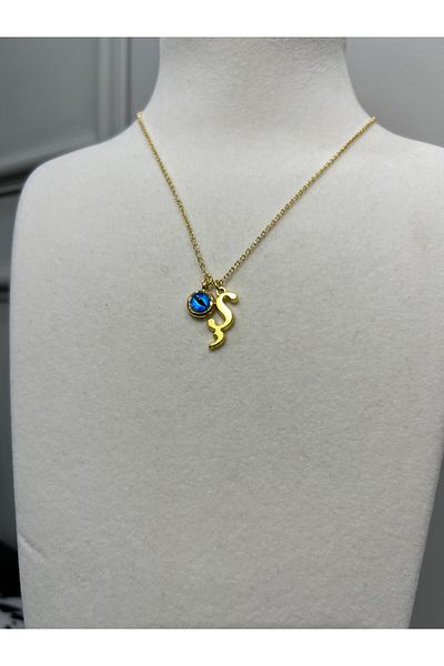 Store Letter S Necklace - Evil Eye Beaded Letter Steel Chain