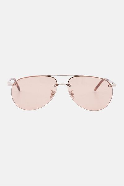 Saint Laurent Women Sl416 Aviator Sunglasses, Silver And Brown