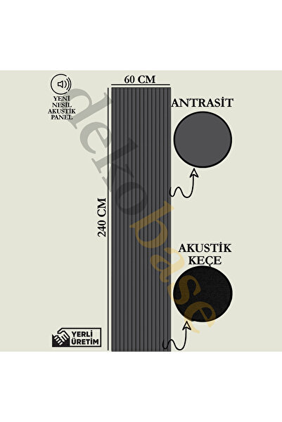 BASE 60x240 Cm Antrasit Renk Akustik Ahşap Duvar Paneli