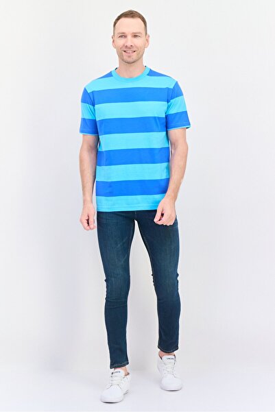 GAP Men Classic Fit Crew Neck Short Sleeve Stripe T-Shirt, Blue