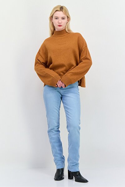 Lyle & Scott Women Mock Neck Embroidered Sweater, Brown