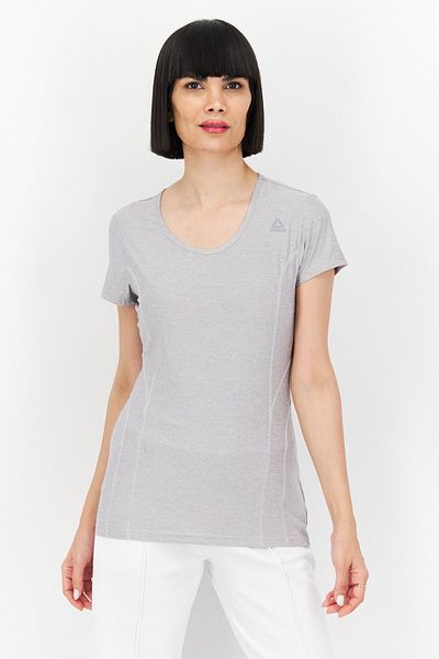 Reebok Women Sportswear Fit U Neck Short Sleeve Training Top, Grey