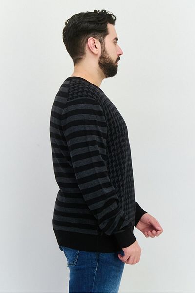 Perry Ellis Men Crew Neck Long Sleeves Allover Printed Sweater, Black