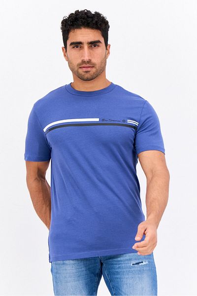 Ben Sherman Men Crew Neck Short Sleeves Brand Logo T-shirt, Blue