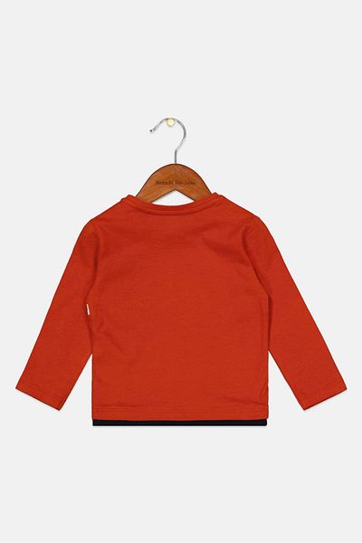 s.Oliver Toddlers Boy Crew Neck Printed Patch Long Sleeve Tops, Dark Orange