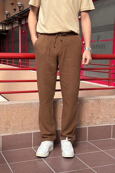 inpool Ελαστική μέση με κορδόνια Oversize Fit 100% βαμβακερό καλοκαιρινό και ανοιξιάτικο παντελόνι