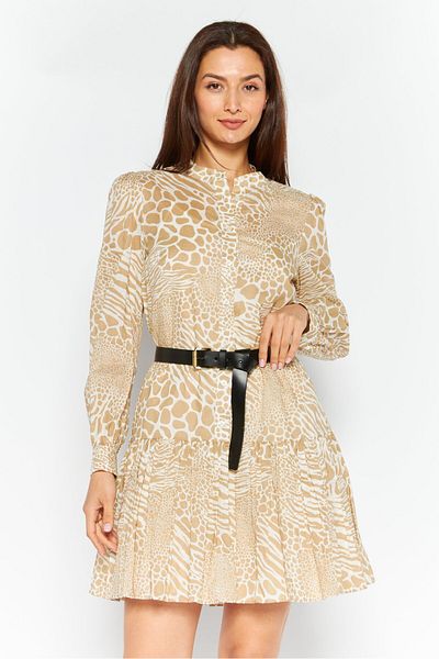 Michael Kors Women Animal Print Belted Mini Dress, Khaki