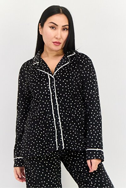 Anne Klein Women 2 Pieces Polka Dots Top And Pajama Set, Black