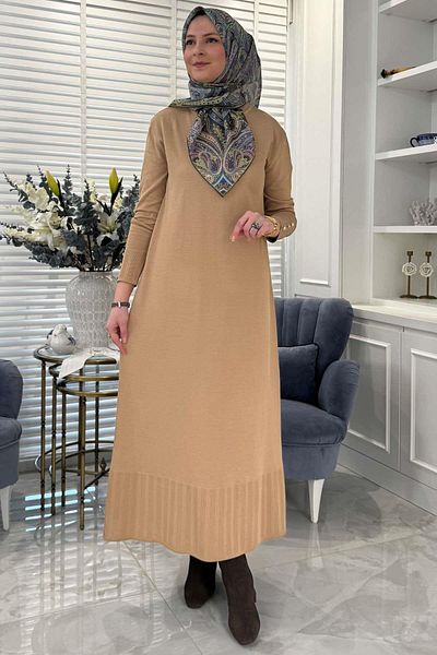 Rabia Şamlı Μπεζ πλεκτό φόρεμα Isra