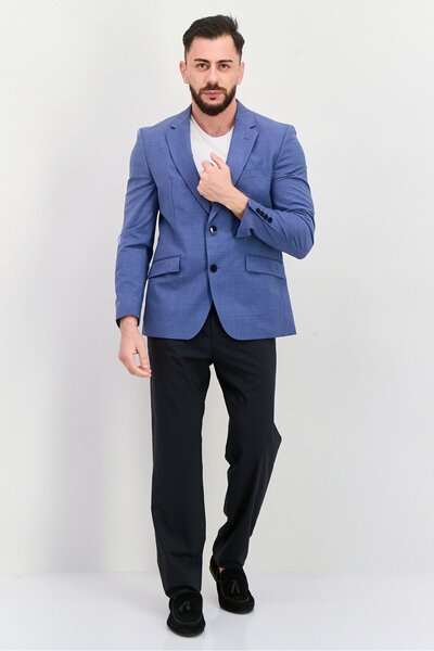 Hugo by Hugo Boss Men Regular Fit Plain Semi-Formal Blazer, Slate Blue