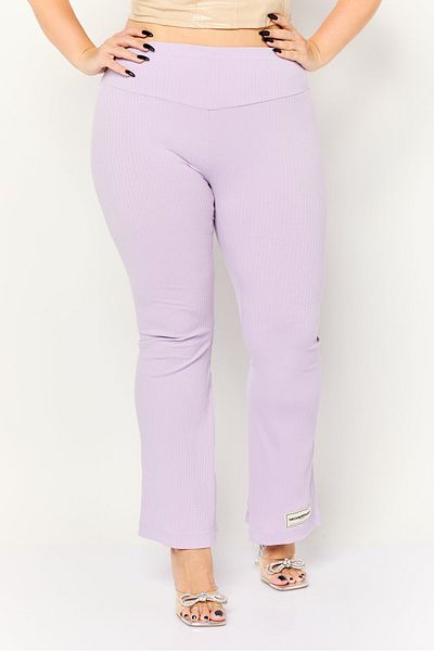 The Giving Movement Women Regular Fit Ribbed Flare Pants, Pastel Purple
