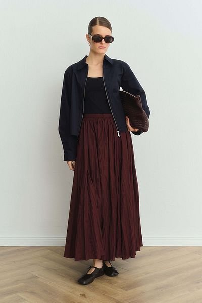 Hooopstore Fusta lungă plisată bordeaux