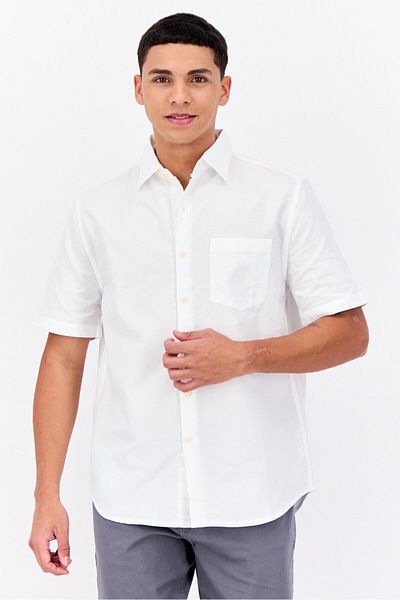 French Connection Men Regular Fit Solid Short Sleeves Casual Shirt, Off White