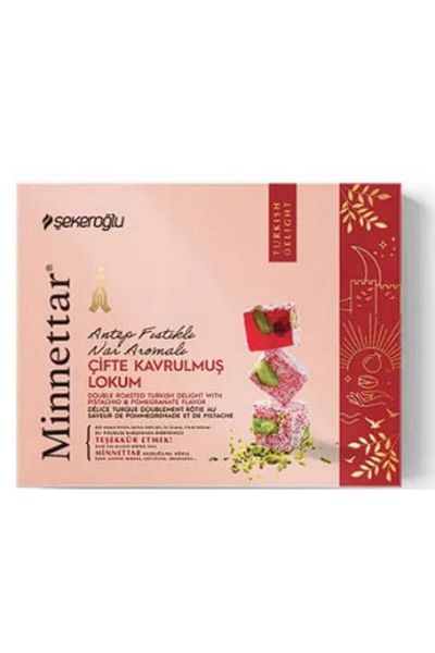 Şekeroğlu Pomegranate Flavored Pistachio Grateful Turkish Delight - Double Roasted, 300 Gr