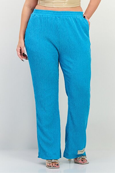The Giving Movement Women Regular Fit Wide Leg Textured Palazzo Pants, Blue
