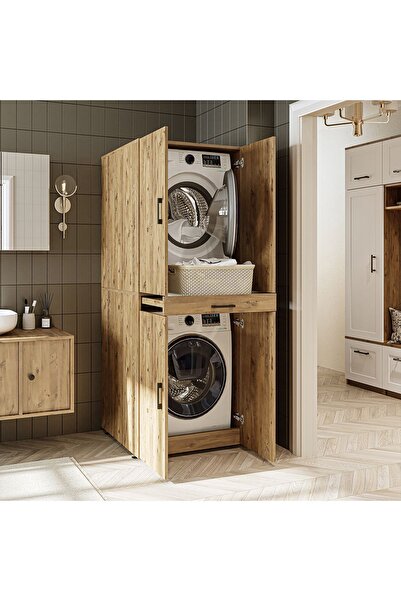 ROOMART Banyo Dolabı Kapaklı Çamaşır Ve Kurutma Makinesi Dolabı 70x185 cm