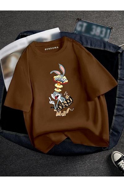 BENROMA 1 προϊόν για αγορές 6 και άνω Δώρο Oversize Bugs Bunny Booom Printed Unisex Tisort Printed
