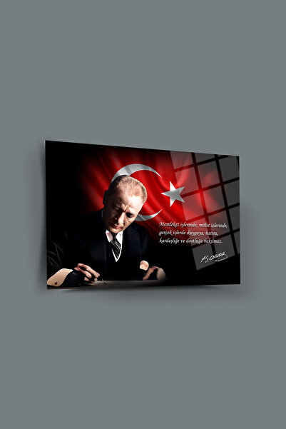 glassartdesign Tabloul de sticlă Ataturk 129-Tabloul Ataturk-Tabloul Steagulu...