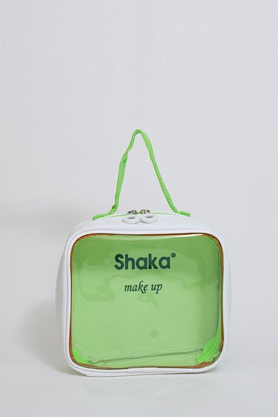 SHAKA Green Shk115 Faux Leather PVC Transparent Cover Printed Zippered Multi-Purpose Makeup Bag L:18 E:20 W:8