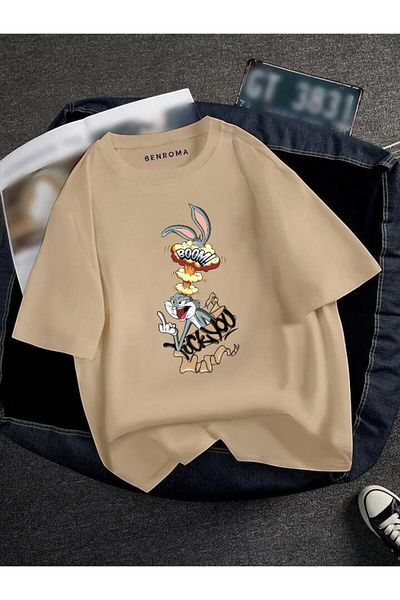 BENROMA 1 προϊόν για αγορές 6 και άνω Δώρο Oversize Bugs Bunny Booom Printed Unisex Tisort Printed