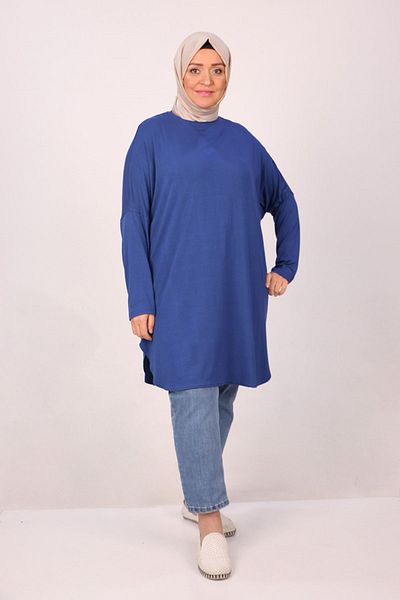 Eslina 38111 Plus Size Basic Combed Cotton Tunic - Navy Blue