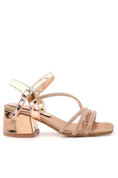 hapshoe Moana Copper Stone Detailed Girl's Heeled Evening Dress Shoes