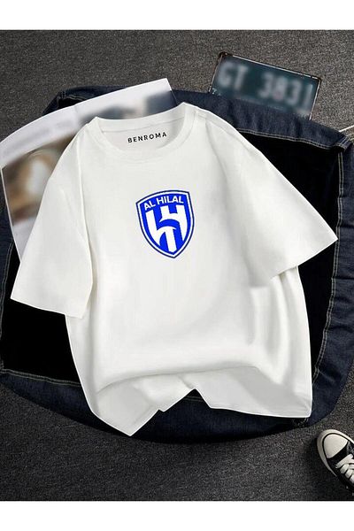 BENROMA 1 μπλουζάκι δώρο για αγορές 6 και άνω στο καλάθι - Oversized Al Hilal Printed Unisex Tisort Printed