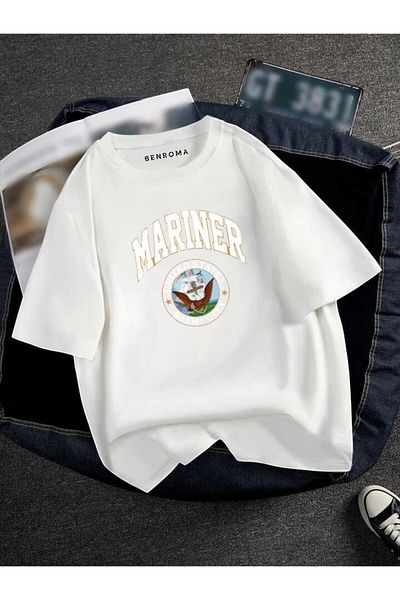 BENROMA 1 προϊόν δώρο για αγορές 6 και άνω Oversize Marier Printed Unisex Tisort Printed