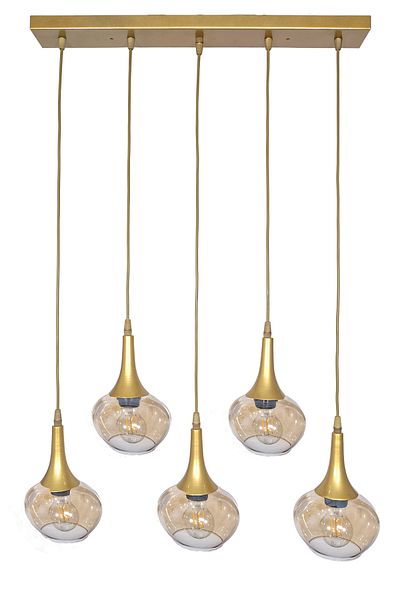 Fer Avize Modern Row Belma Table Top - Salondekiz, Antique Color 5-Piece Glass Chandelier