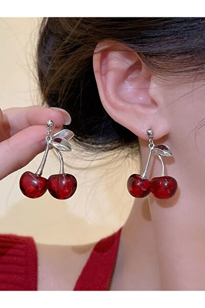 AURRARİ Kadın Gümüş 2'li Cherry Yapraklı Kiraz Küpe