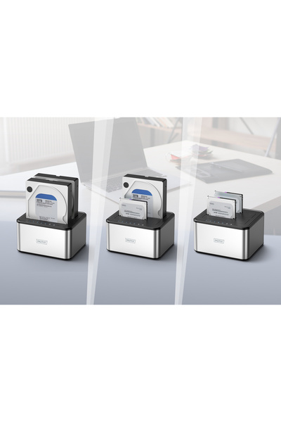 Digitus SATA yerleştirme istasyonu USB 3.0, 2 bağlantı noktası, 2.5"/3.5" SSD/HDD, klonlama desteği