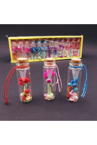 Genel Markalar Dilek Şişesi 3'lü 7 cm Cam Şişe Mantar Tıpalı İçi Süsle Dolu U...