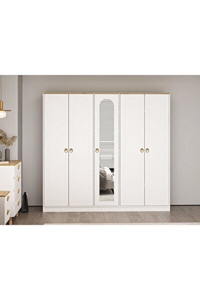 Minar Lotus 5 Kapılı 1 Ayna Dolap-Artisan-Beyaz