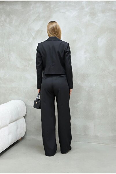 EMMAS CLOTHİNG Black Short Crop Blazer and Pants Set