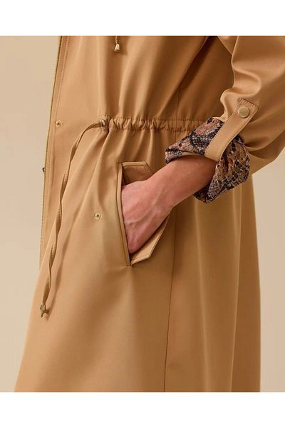 SEÇİL Leopard Print Trench Coat with Doors, Camel Brand 38-Length