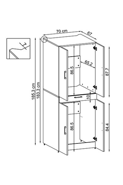 ROOMART Banyo Dolabı Kapaklı Çamaşır Ve Kurutma Makinesi Dolabı 70x185 cm
