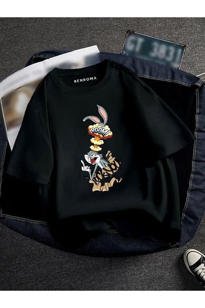 BENROMA 1 προϊόν για αγορές 6 και άνω Δώρο Oversize Bugs Bunny Booom Printed Unisex Tisort Printed