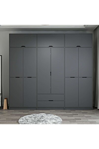 Minar Elina 6 Kapaklı Dolap + Yüklük Antrasit Antrasit