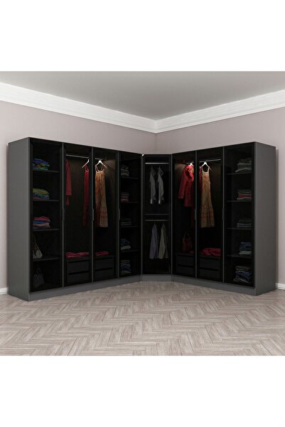 Minar Kale 190 8 Füme Cam Kapaklı 4Ç Köşe Dolap Antrasit Füme Cam