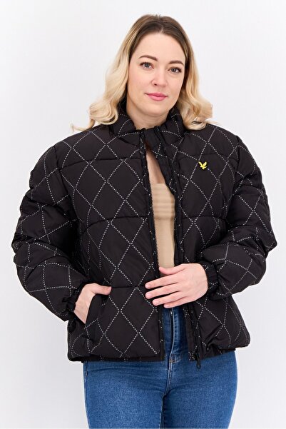 Lyle & Scott Women Embroidered Logo Puffer Jacket, Black Combo
