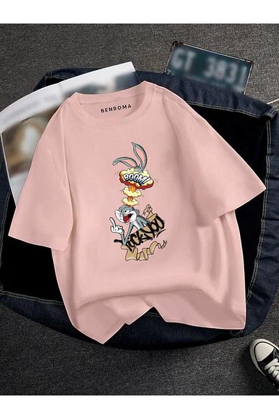 BENROMA 1 προϊόν για αγορές 6 και άνω Δώρο Oversize Bugs Bunny Booom Printed Unisex Tisort Printed