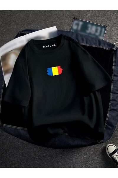 BENROMA 1 προϊόν δώρο για αγορές 6 και άνω Oversize Romania Flag Printed Unisex Tisort Printed