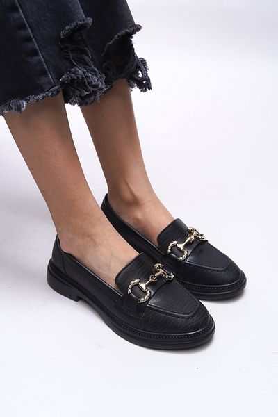 Riccon Women's Black Skin Loafery Jintheris 0012453