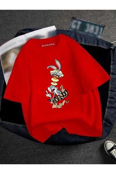 BENROMA 1 προϊόν για αγορές 6 και άνω Δώρο Oversize Bugs Bunny Booom Printed Unisex Tisort Printed